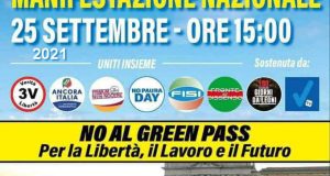 Grande MANIFESTAZIONE, Sabato 25 Settembre 2021 a Roma contro il Green Pass