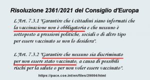 La UE dice: “NO Vaccinazione Obbligatoria, NO Discriminazione”.