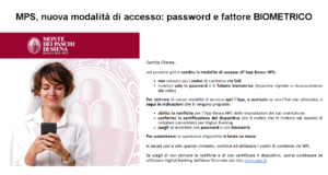 MPS, nuova modalità di accesso: Password e fattore BIOMETRICO
